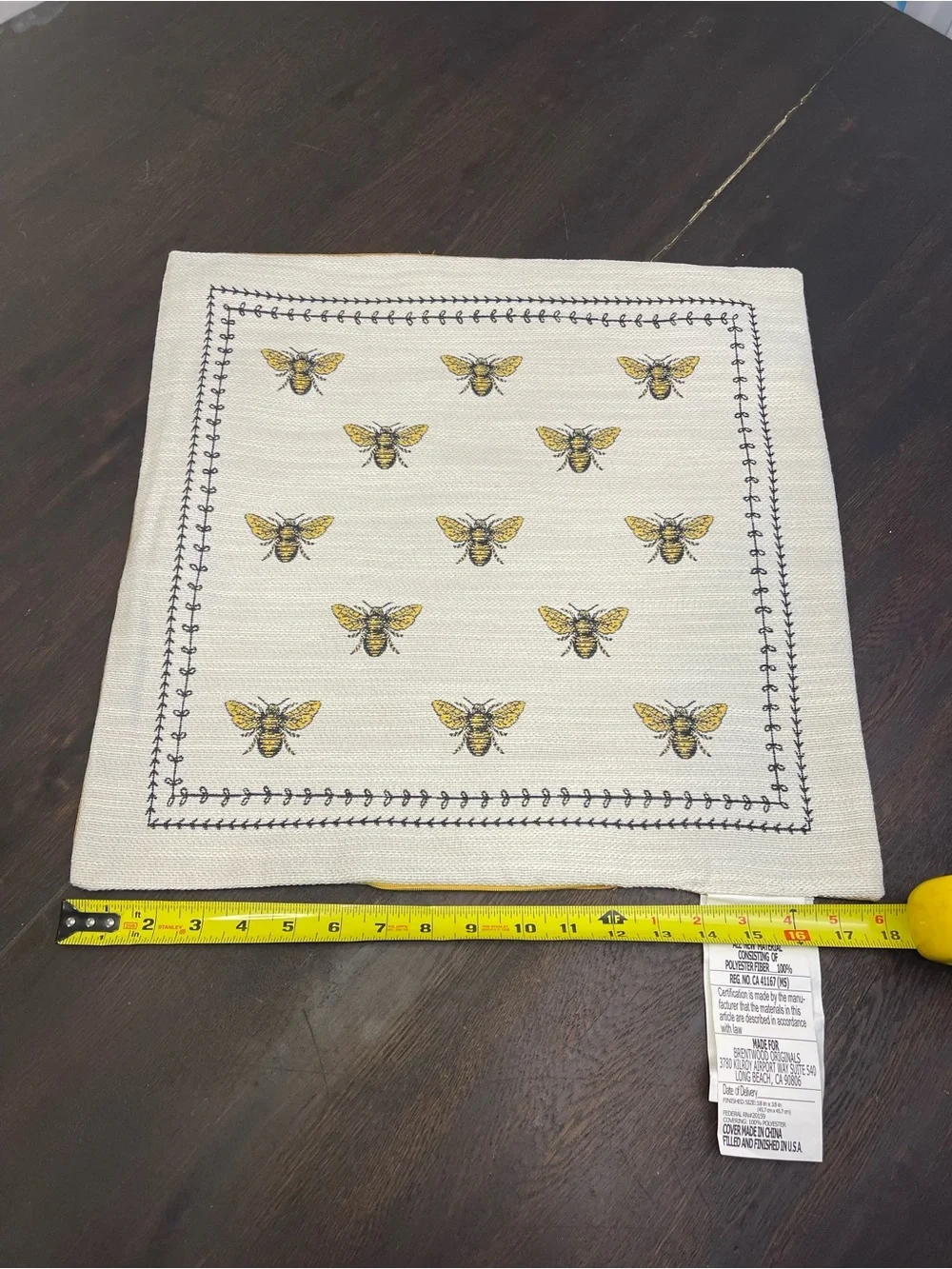 Bee Accent Throw Pillow Cover 18x18 Home Decor Square Neutral Gold Ivory